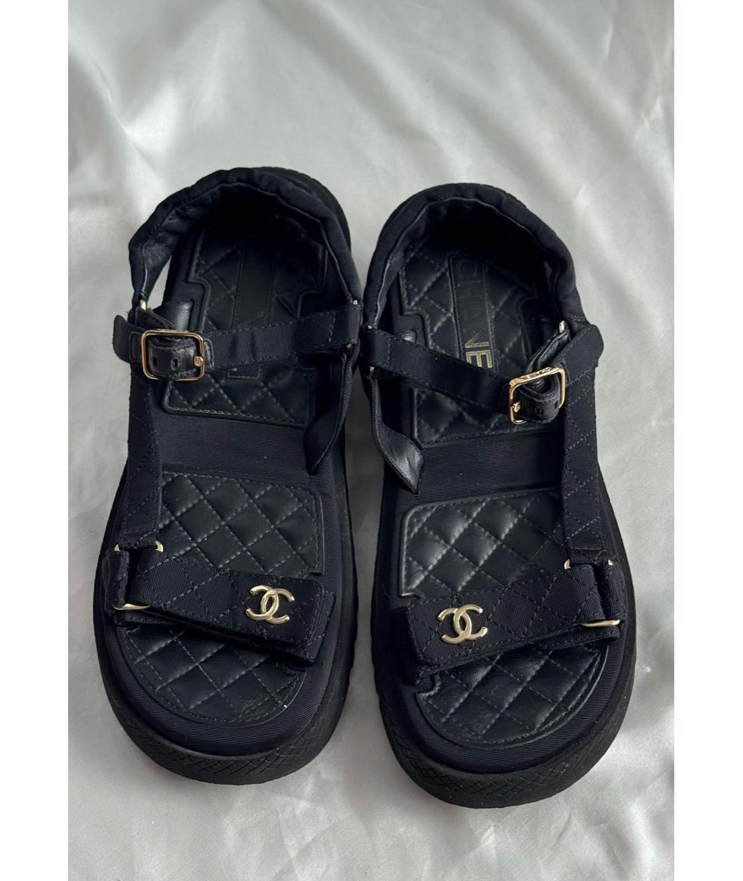 CHANEL Черные текстильные сандалии, фото 2