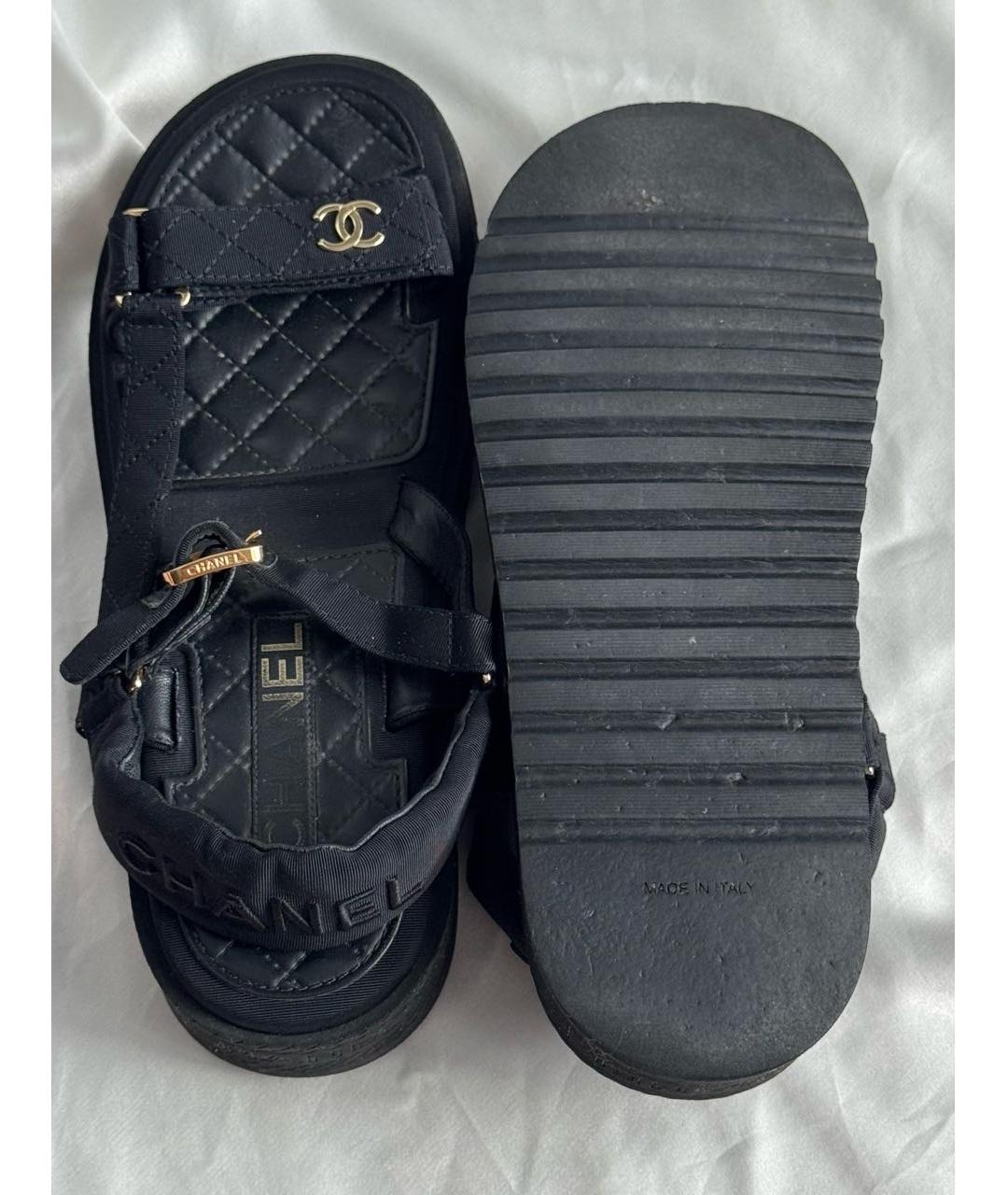 CHANEL Черные текстильные сандалии, фото 6