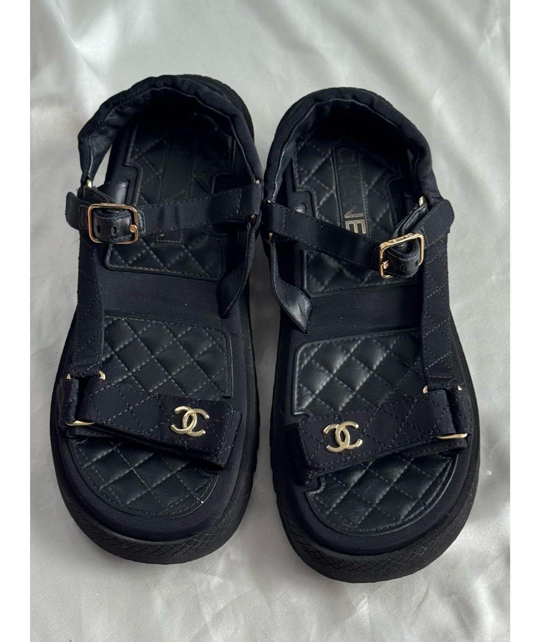 CHANEL Черные текстильные сандалии, фото 7