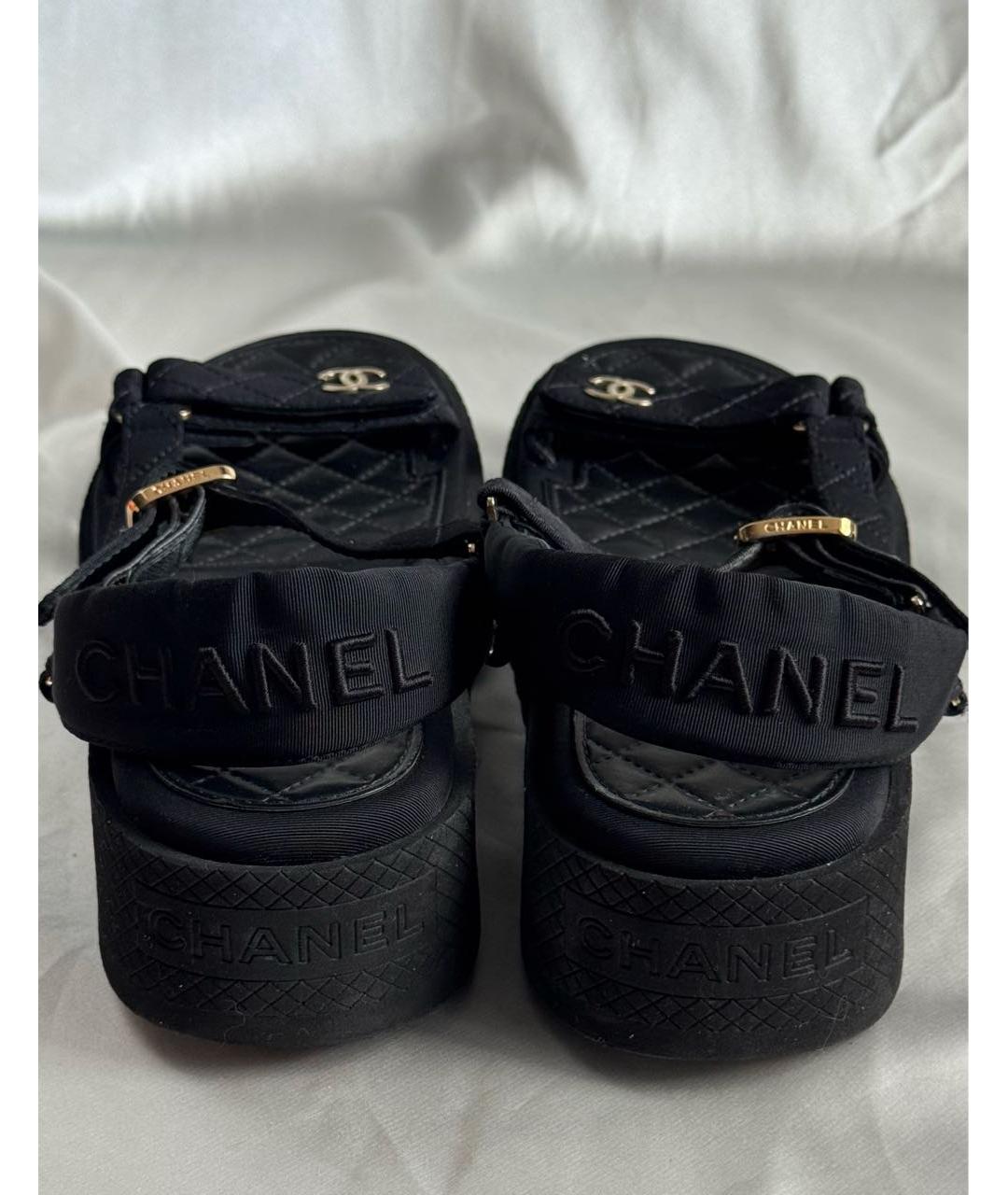 CHANEL Черные текстильные сандалии, фото 4