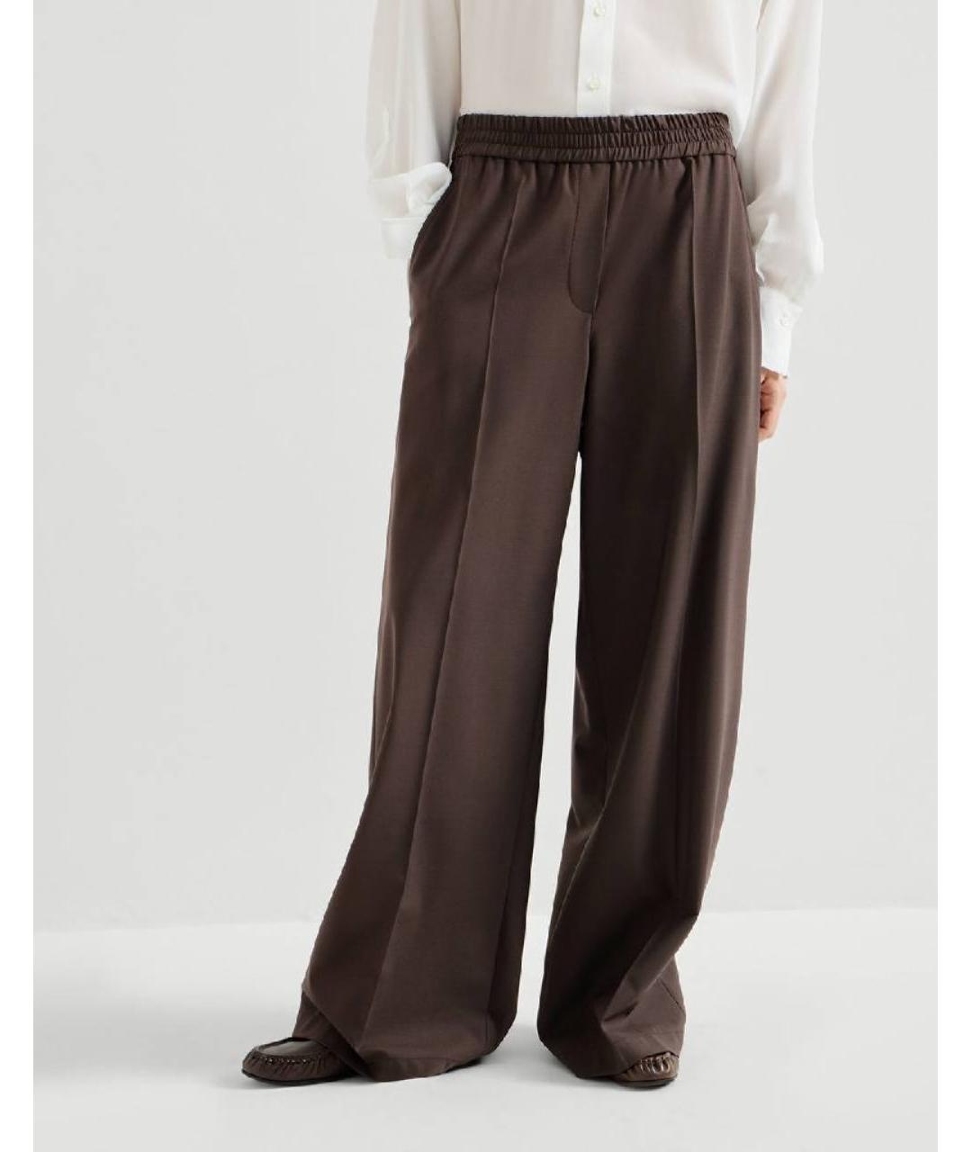 BRUNELLO CUCINELLI Коричневые шерстяные брюки широкие, фото 4