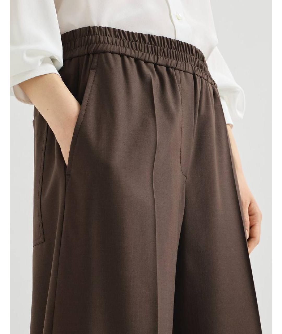 BRUNELLO CUCINELLI Коричневые шерстяные брюки широкие, фото 3