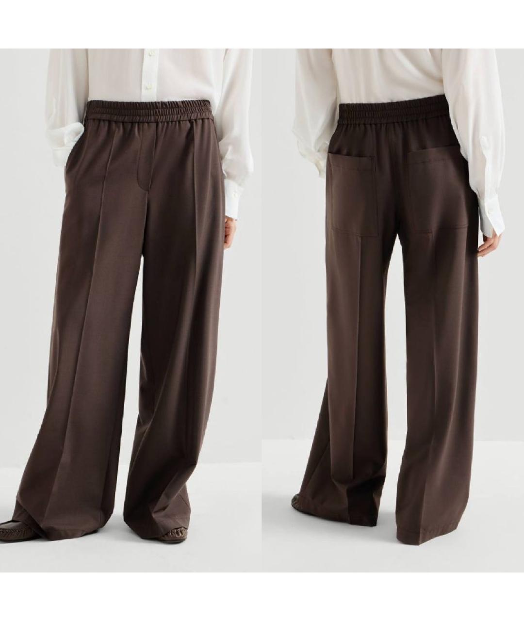 BRUNELLO CUCINELLI Коричневые шерстяные брюки широкие, фото 5