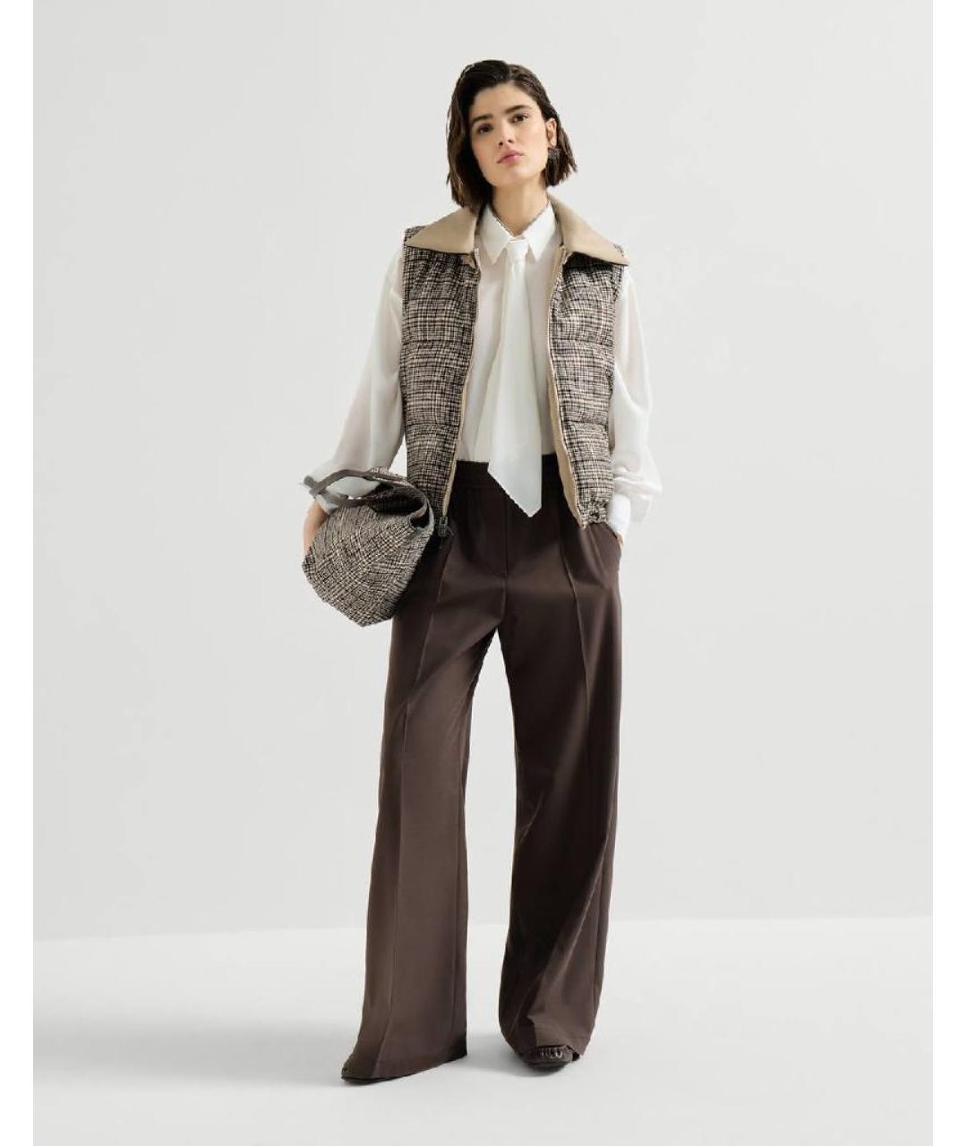 BRUNELLO CUCINELLI Коричневые шерстяные брюки широкие, фото 2