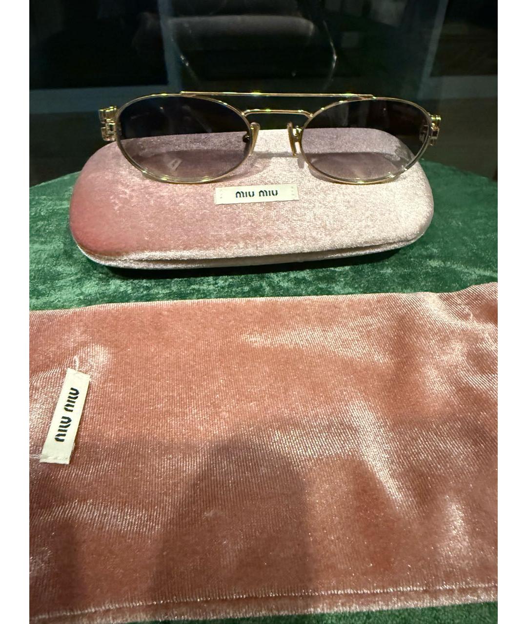 MIU MIU Золотые металлические солнцезащитные очки, фото 7