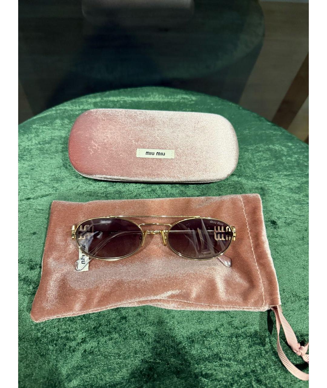 MIU MIU Золотые металлические солнцезащитные очки, фото 6
