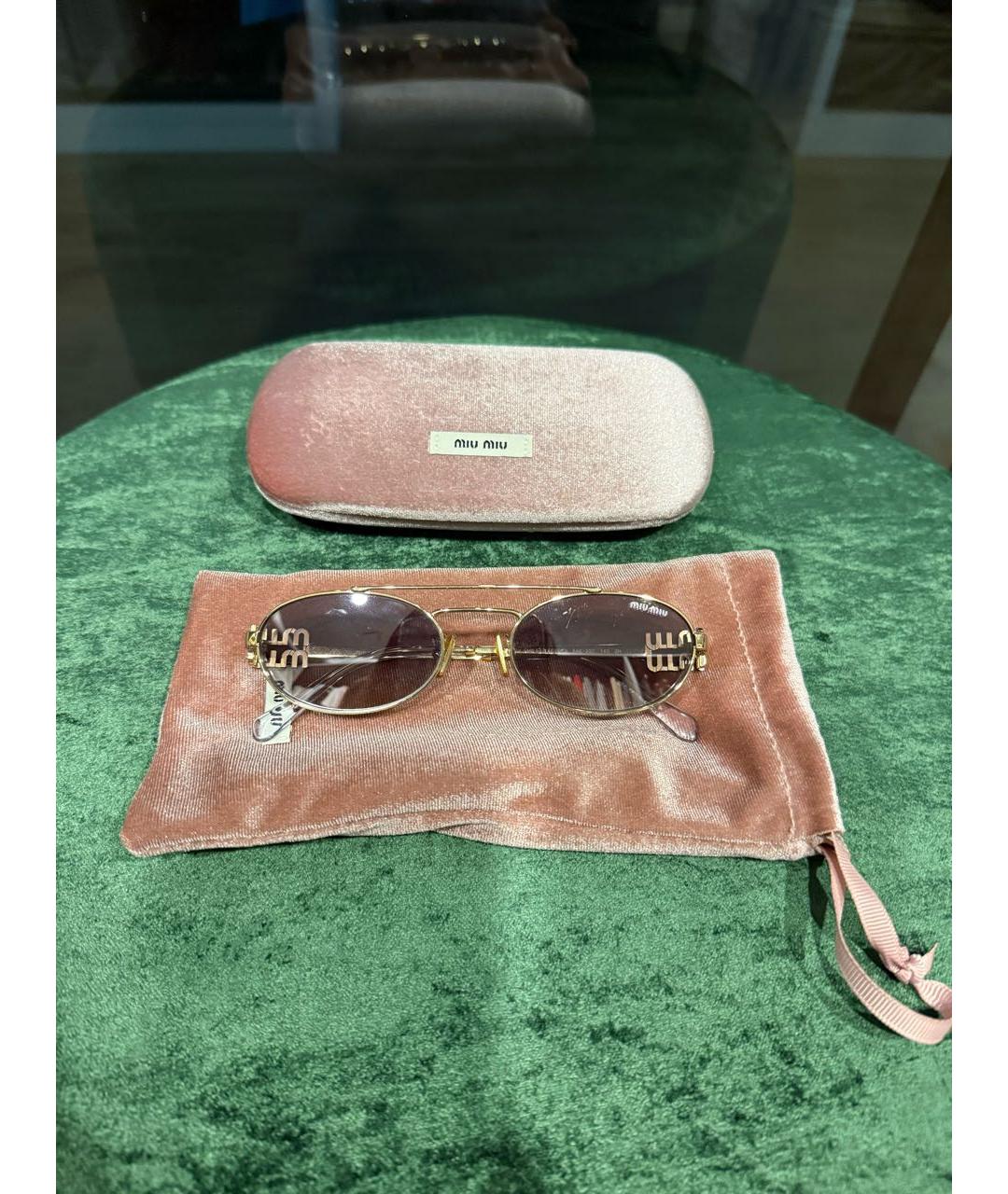 MIU MIU Золотые металлические солнцезащитные очки, фото 9