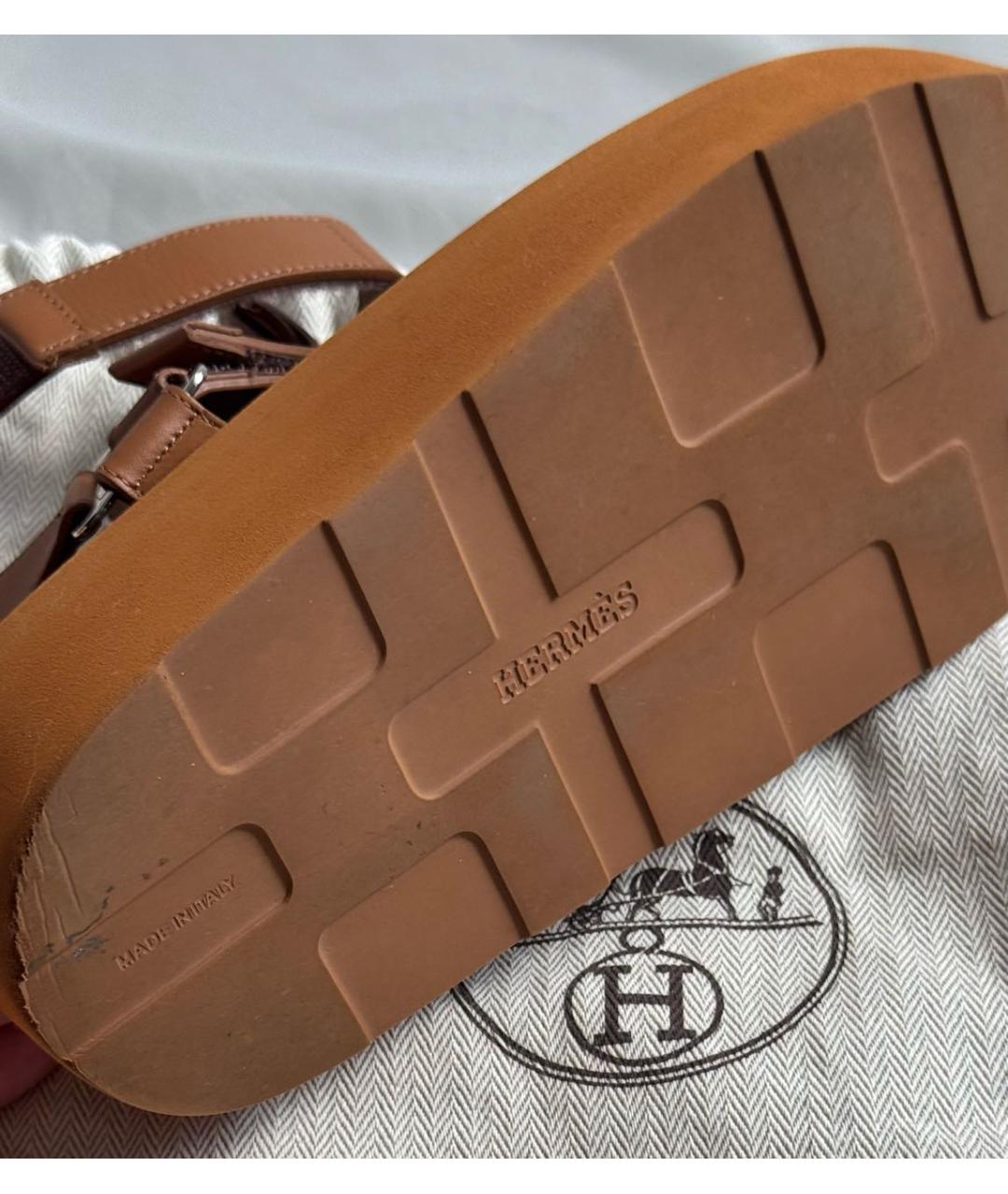 HERMES Коричневые сандалии из кожи аллигатора, фото 7
