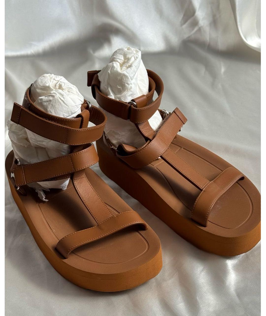 HERMES Коричневые сандалии из кожи аллигатора, фото 8