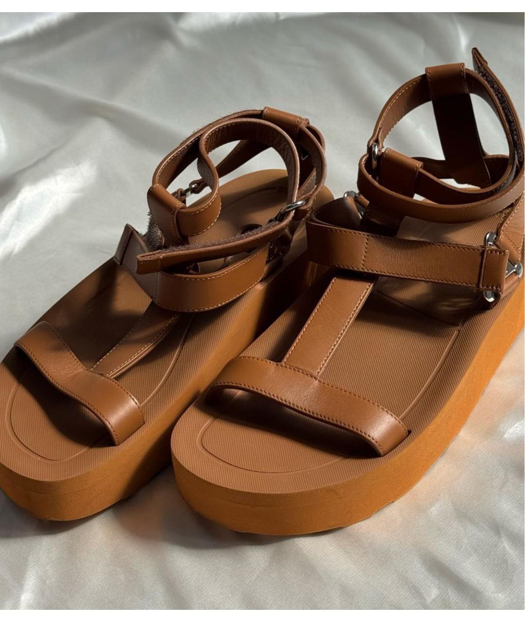 HERMES Коричневые сандалии из кожи аллигатора, фото 2