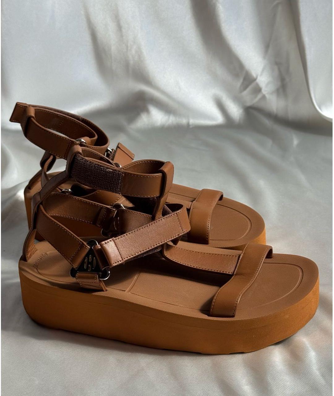 HERMES Коричневые сандалии из кожи аллигатора, фото 9