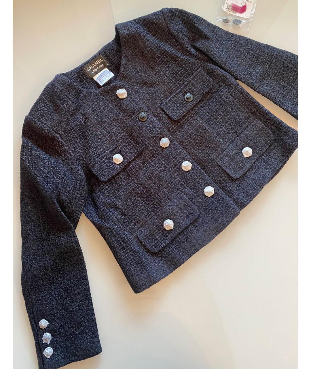 CHANEL PRE-OWNED Темно-синий твидовый жакет/пиджак, фото 2