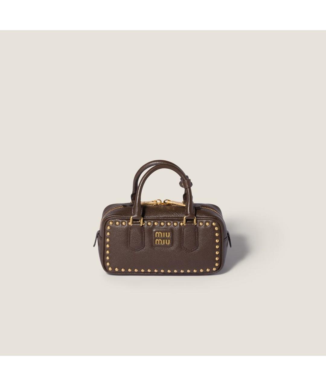 MIU MIU Коричневая кожаная сумка с короткими ручками, фото 6
