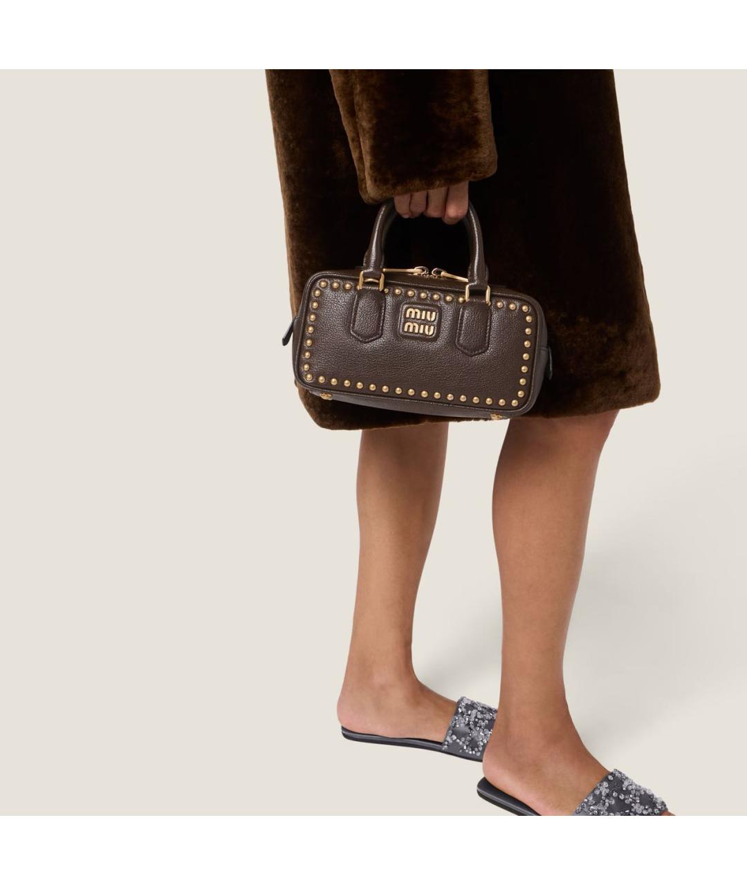 MIU MIU Коричневая кожаная сумка с короткими ручками, фото 3