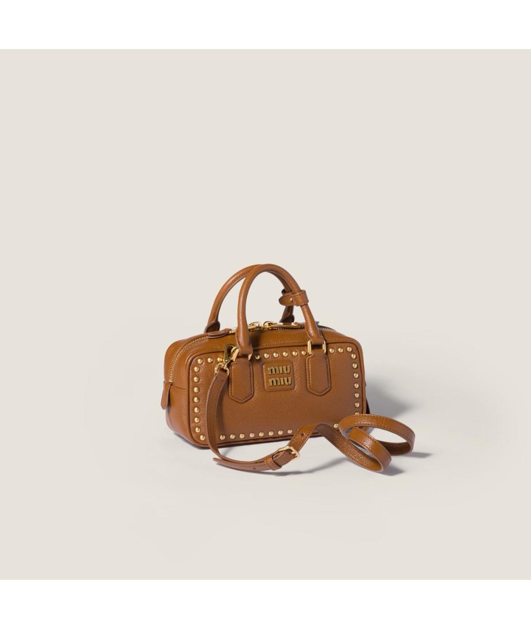 MIU MIU Коричневая кожаная сумка с короткими ручками, фото 3