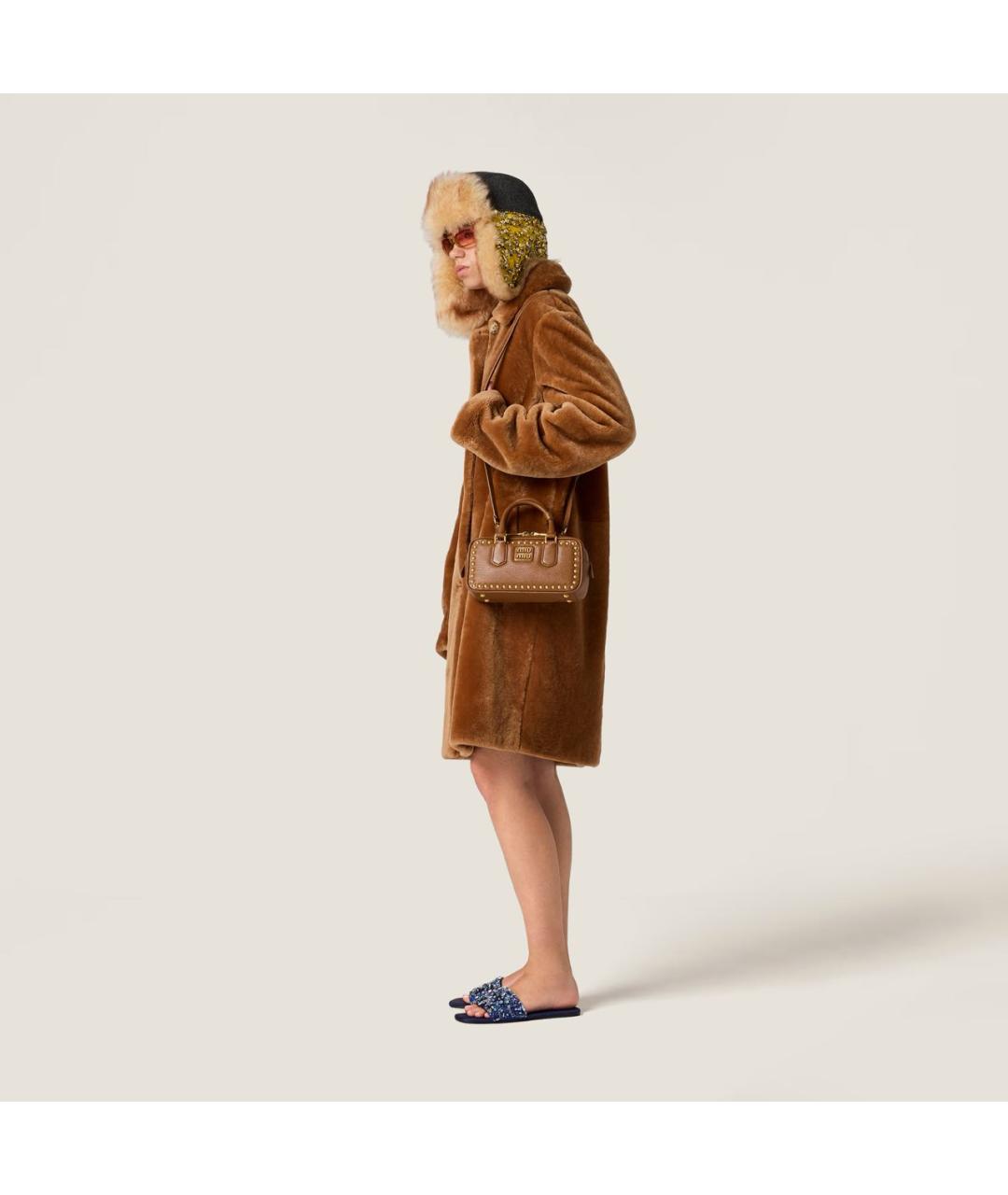 MIU MIU Коричневая кожаная сумка с короткими ручками, фото 5