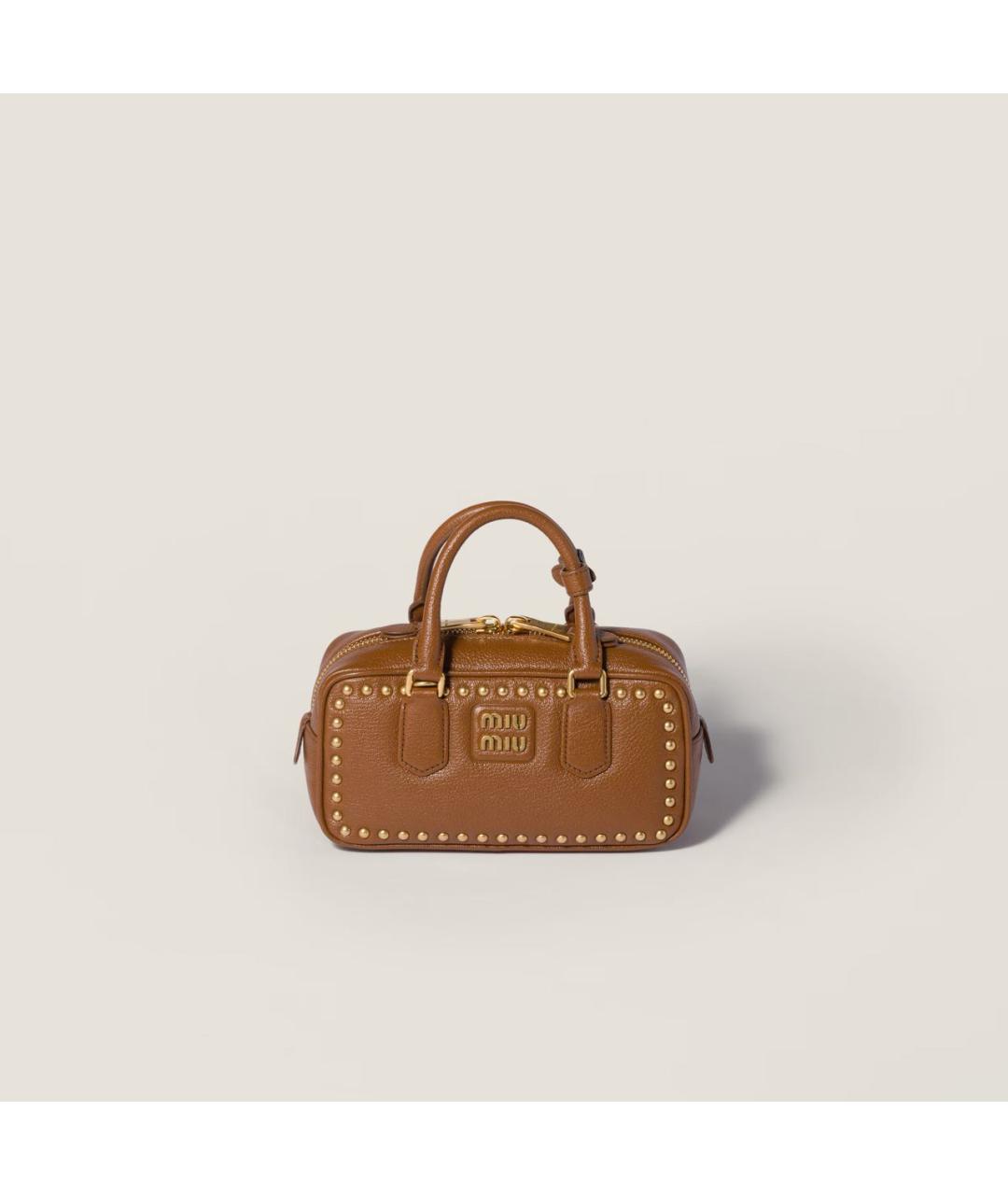 MIU MIU Коричневая кожаная сумка с короткими ручками, фото 8