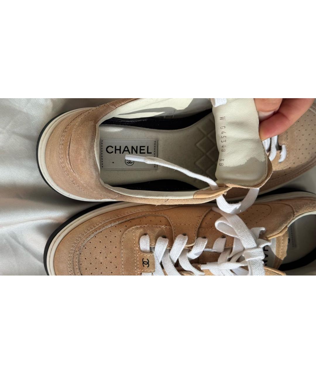 CHANEL Бежевые кожаные кеды, фото 5