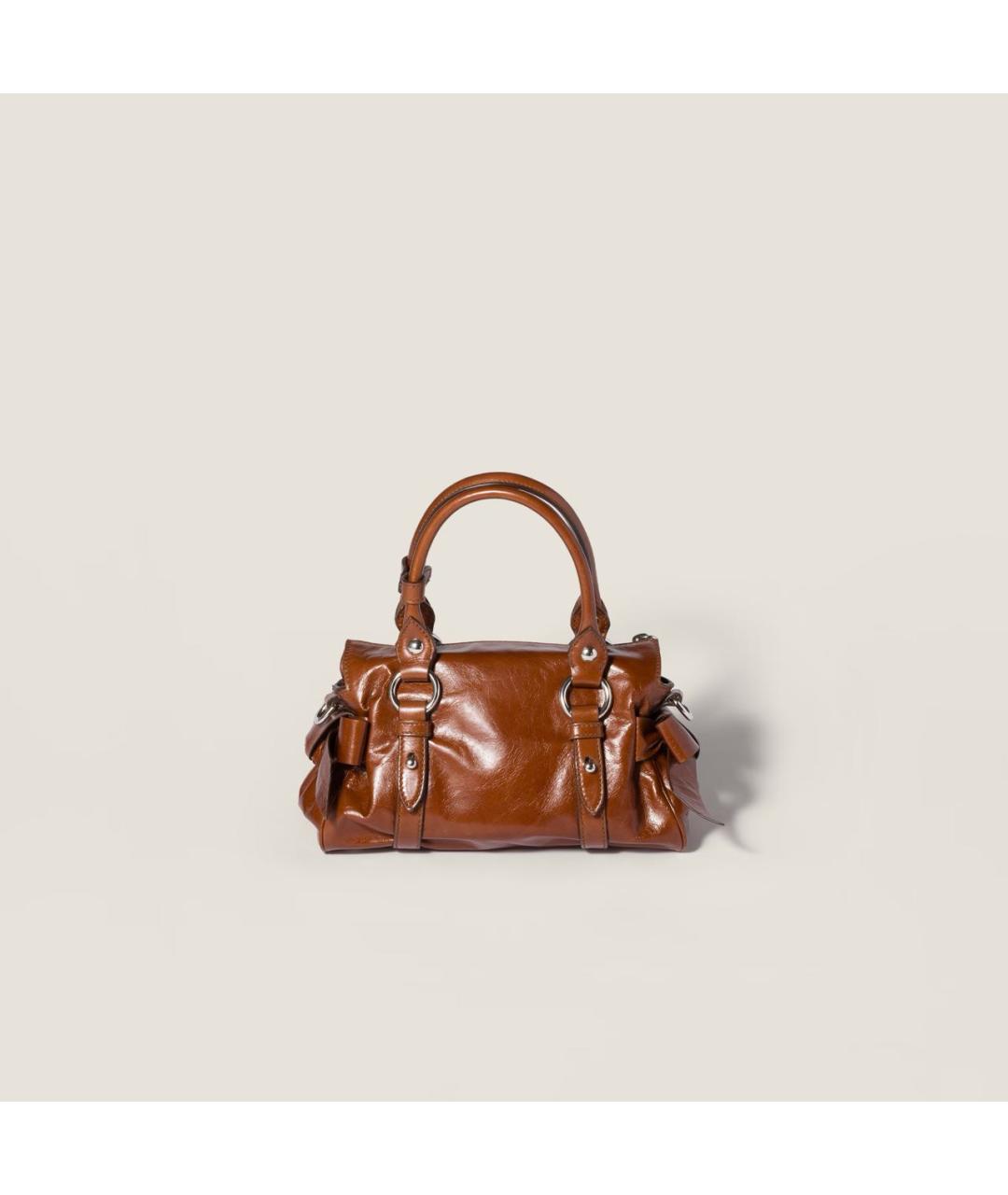 MIU MIU Коричневая кожаная сумка с короткими ручками, фото 3