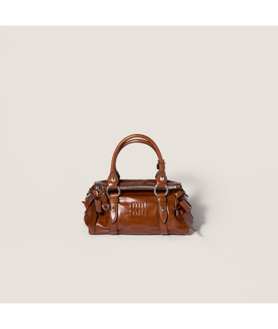 MIU MIU Коричневая кожаная сумка с короткими ручками, фото 6