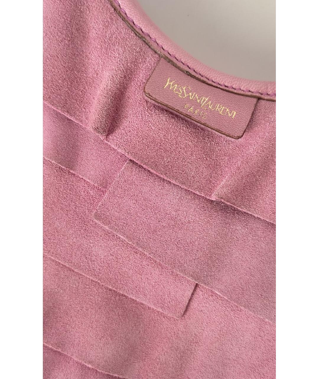SAINT LAURENT Розовая замшевая сумка с короткими ручками, фото 4