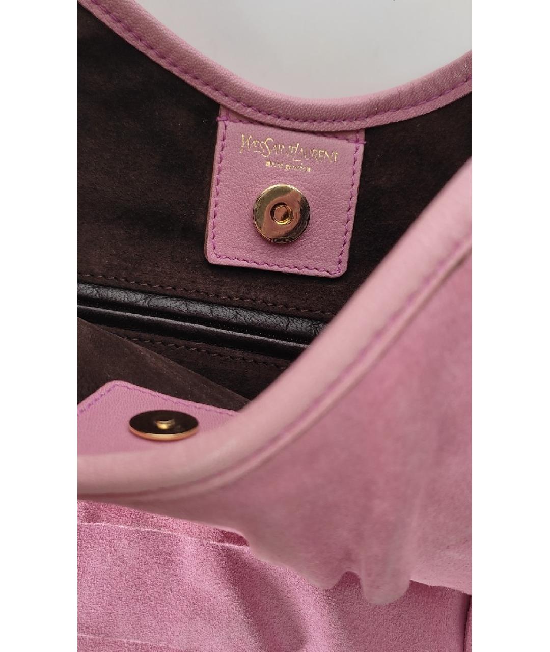 SAINT LAURENT Розовая замшевая сумка с короткими ручками, фото 7