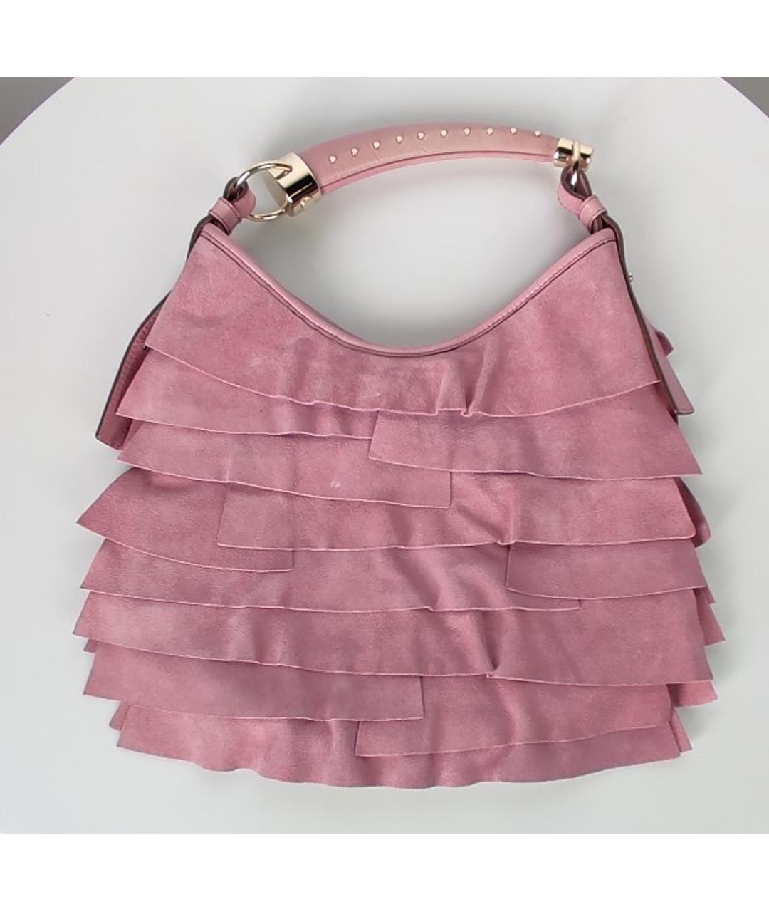 SAINT LAURENT Розовая замшевая сумка с короткими ручками, фото 2