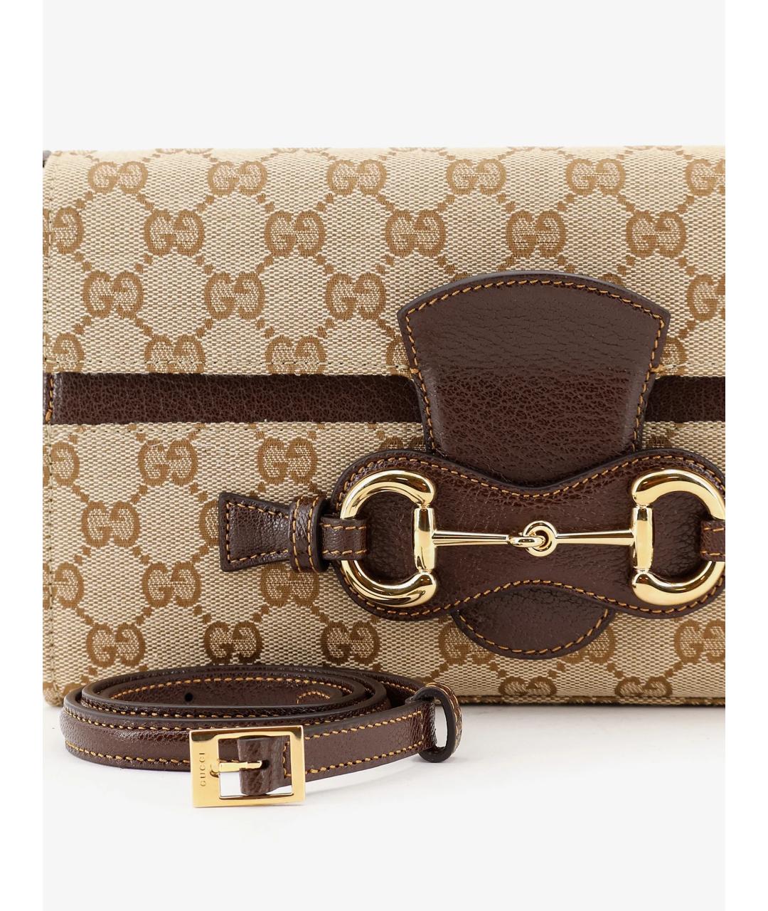 GUCCI Бежевая сумка через плечо из канвы, фото 2