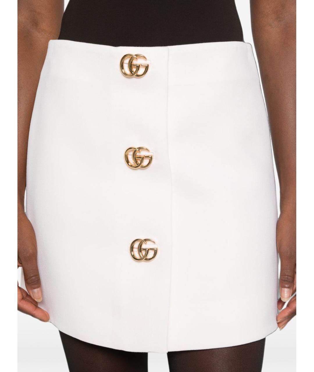 GUCCI Белая шерстяная юбка мини, фото 3