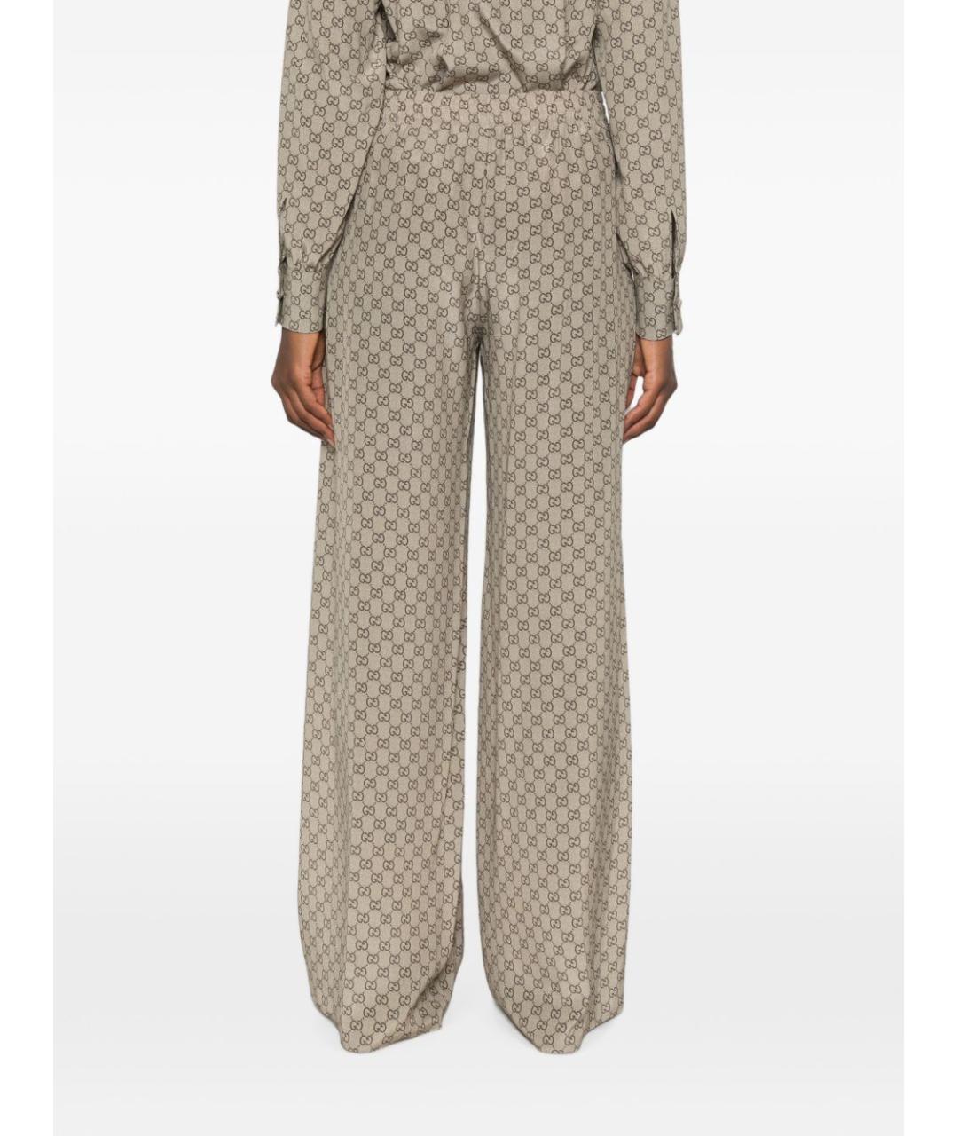 GUCCI Бежевые шелковые прямые брюки, фото 5