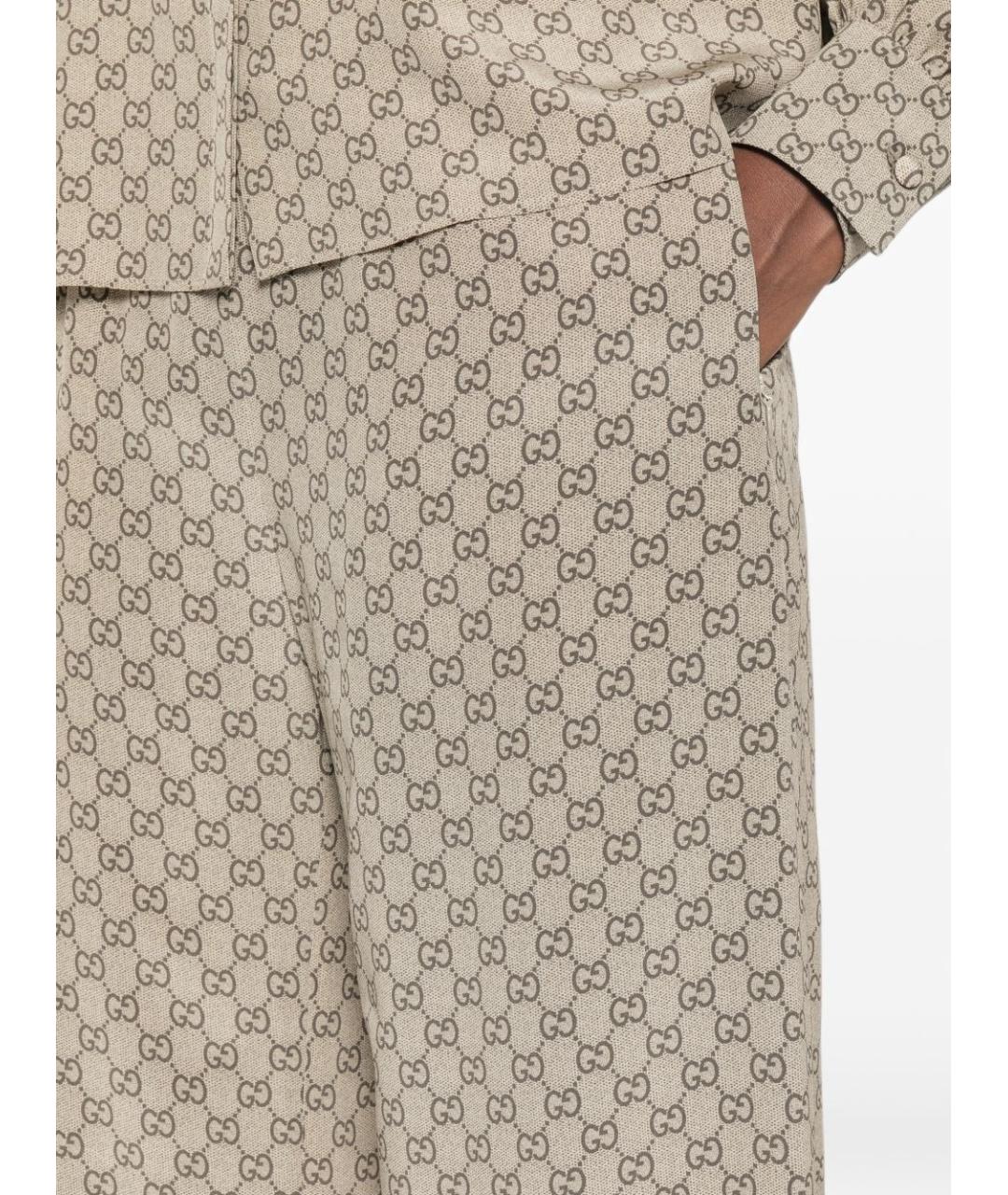 GUCCI Бежевые шелковые прямые брюки, фото 4