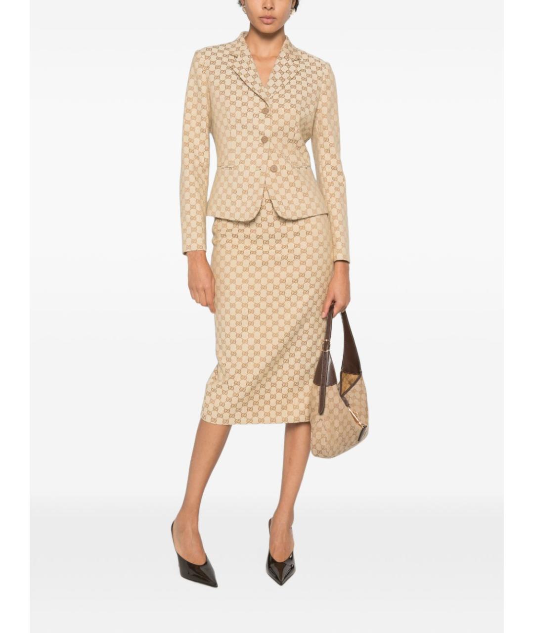 GUCCI Бежевая хлопковая юбка миди, фото 2