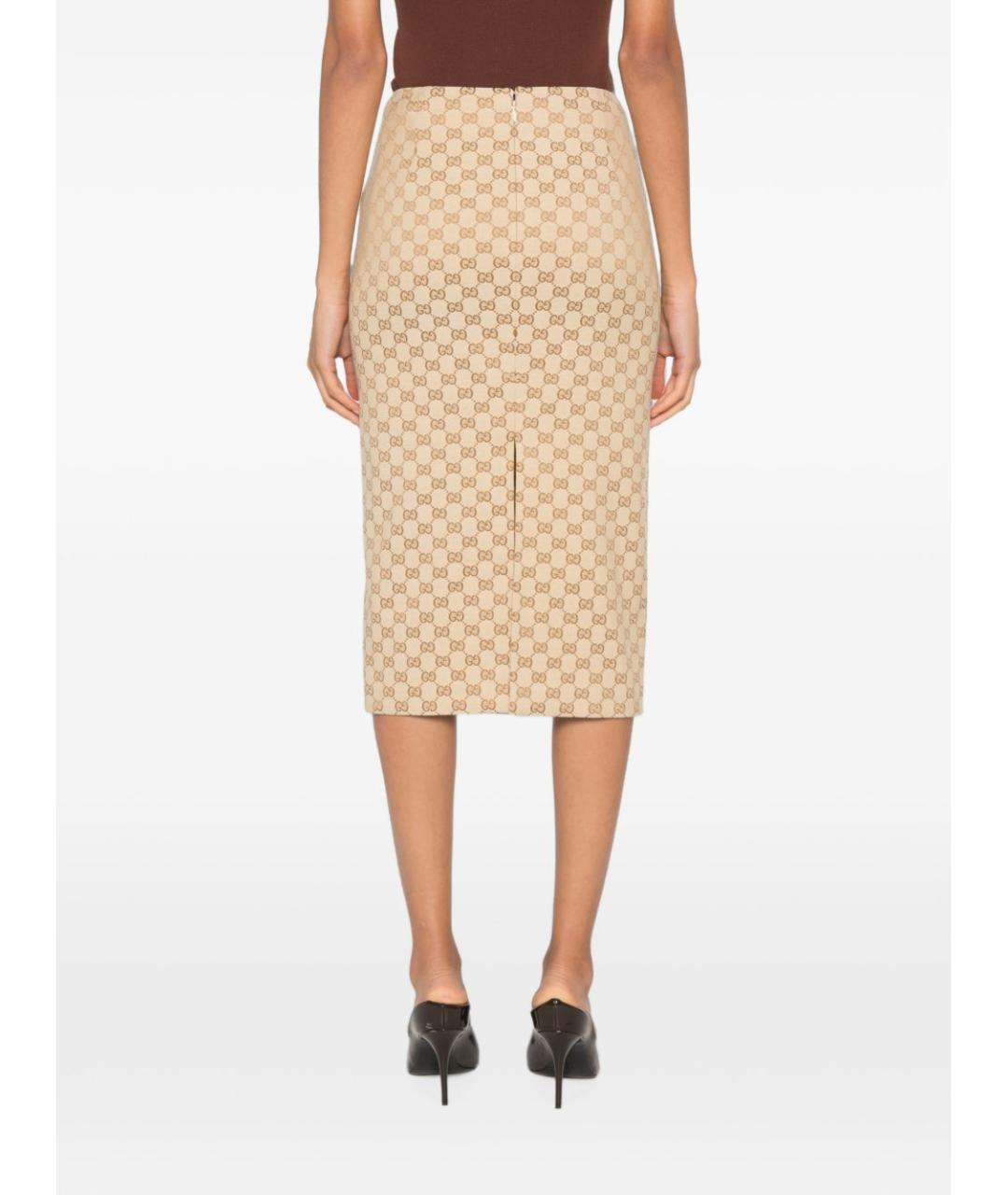 GUCCI Бежевая хлопковая юбка миди, фото 4