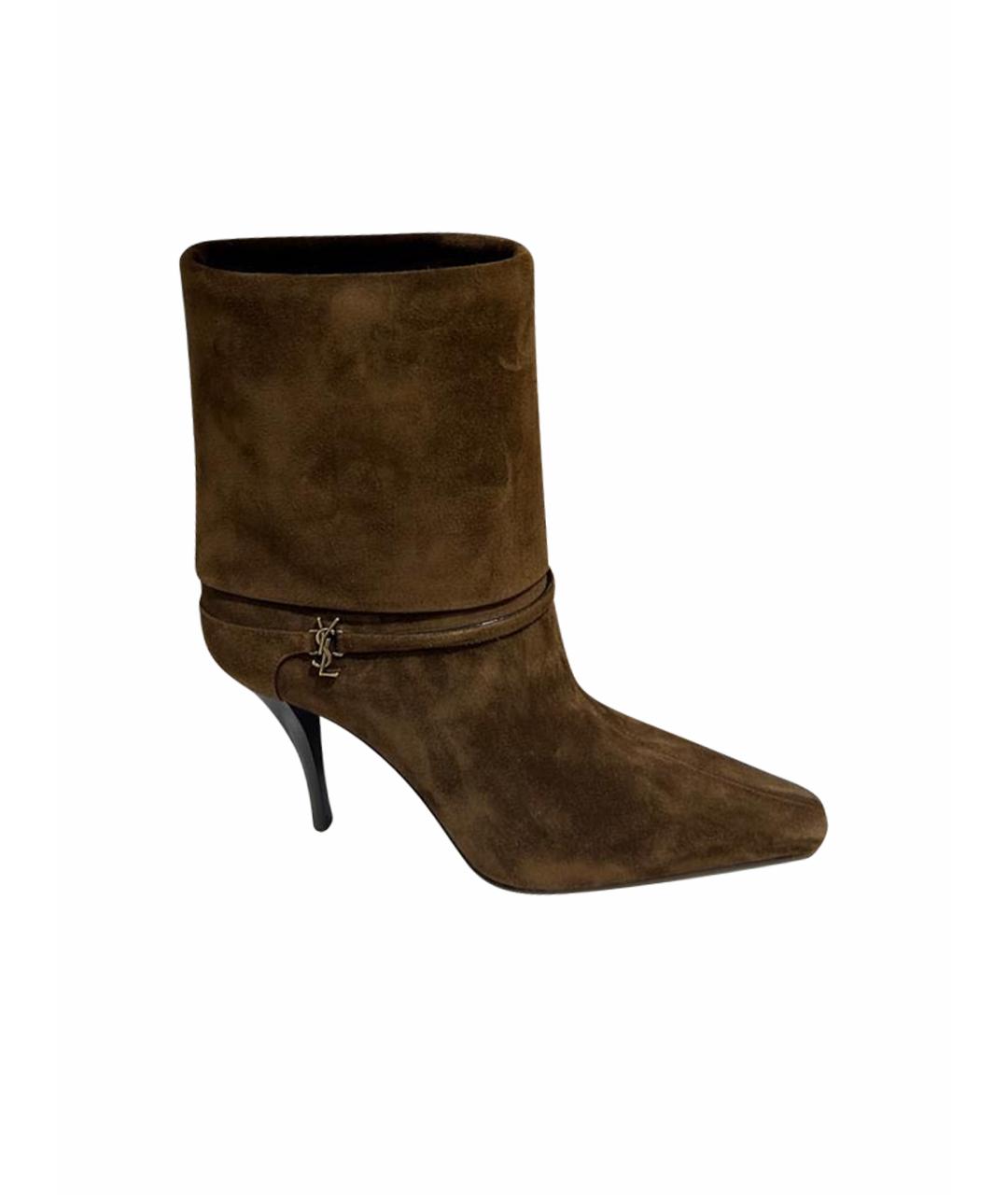 SAINT LAURENT Коричневые замшевые сапоги, фото 1