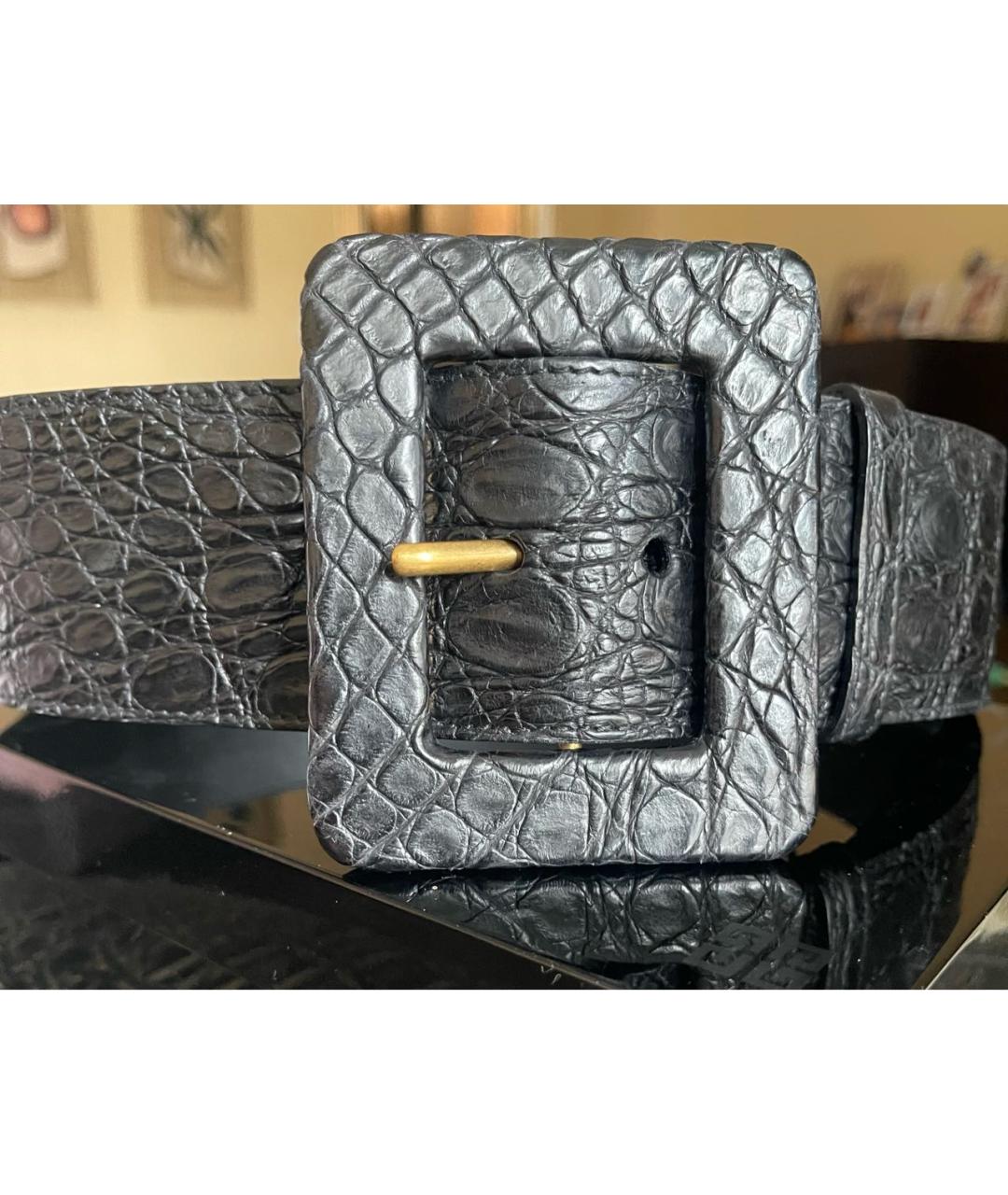 SAINT LAURENT Черный ремень из кожи аллигатора, фото 6