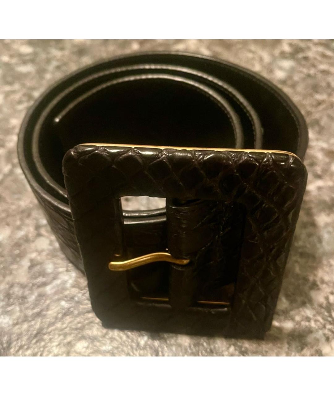 SAINT LAURENT Черный ремень из кожи аллигатора, фото 5