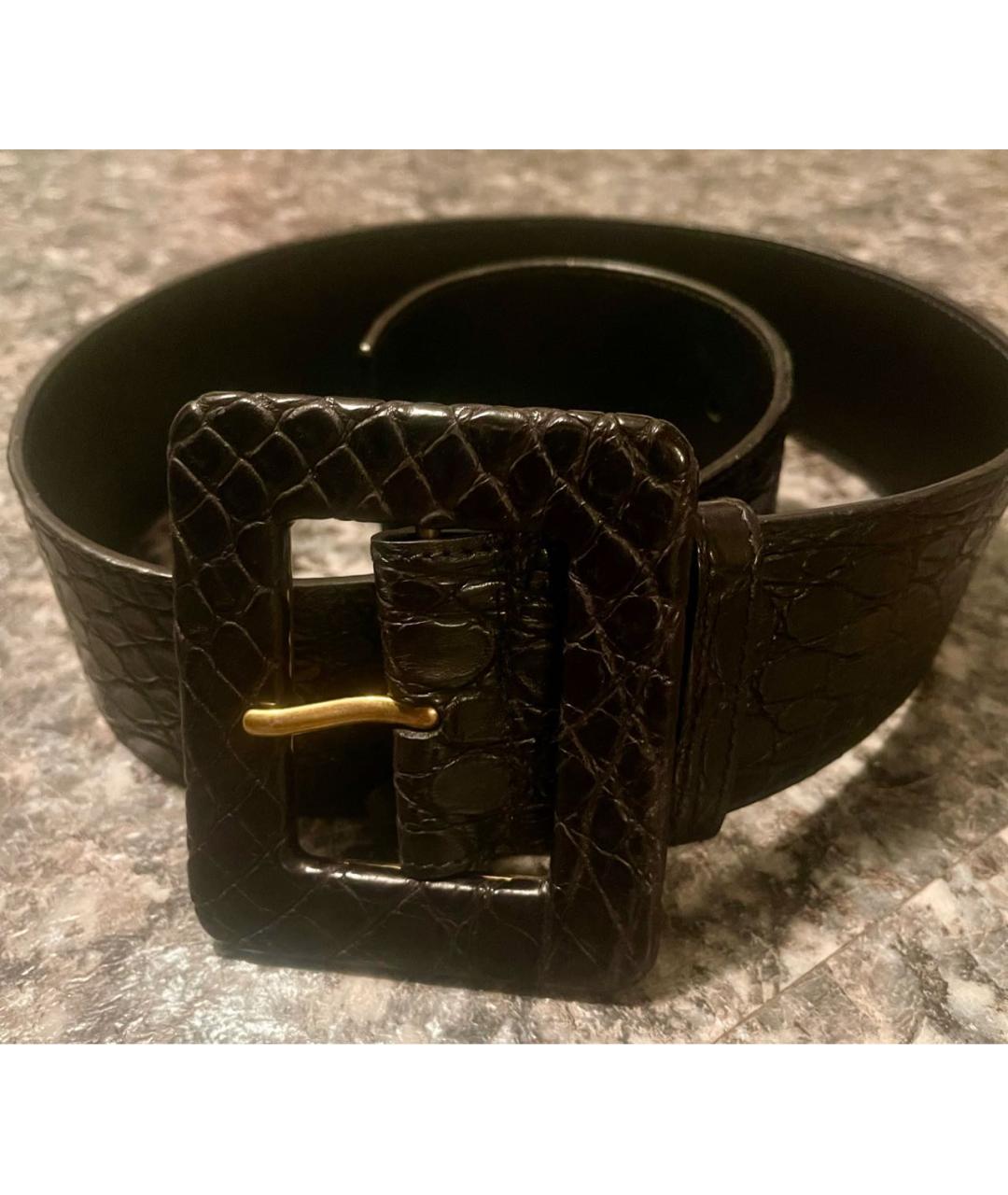SAINT LAURENT Черный ремень из кожи аллигатора, фото 4