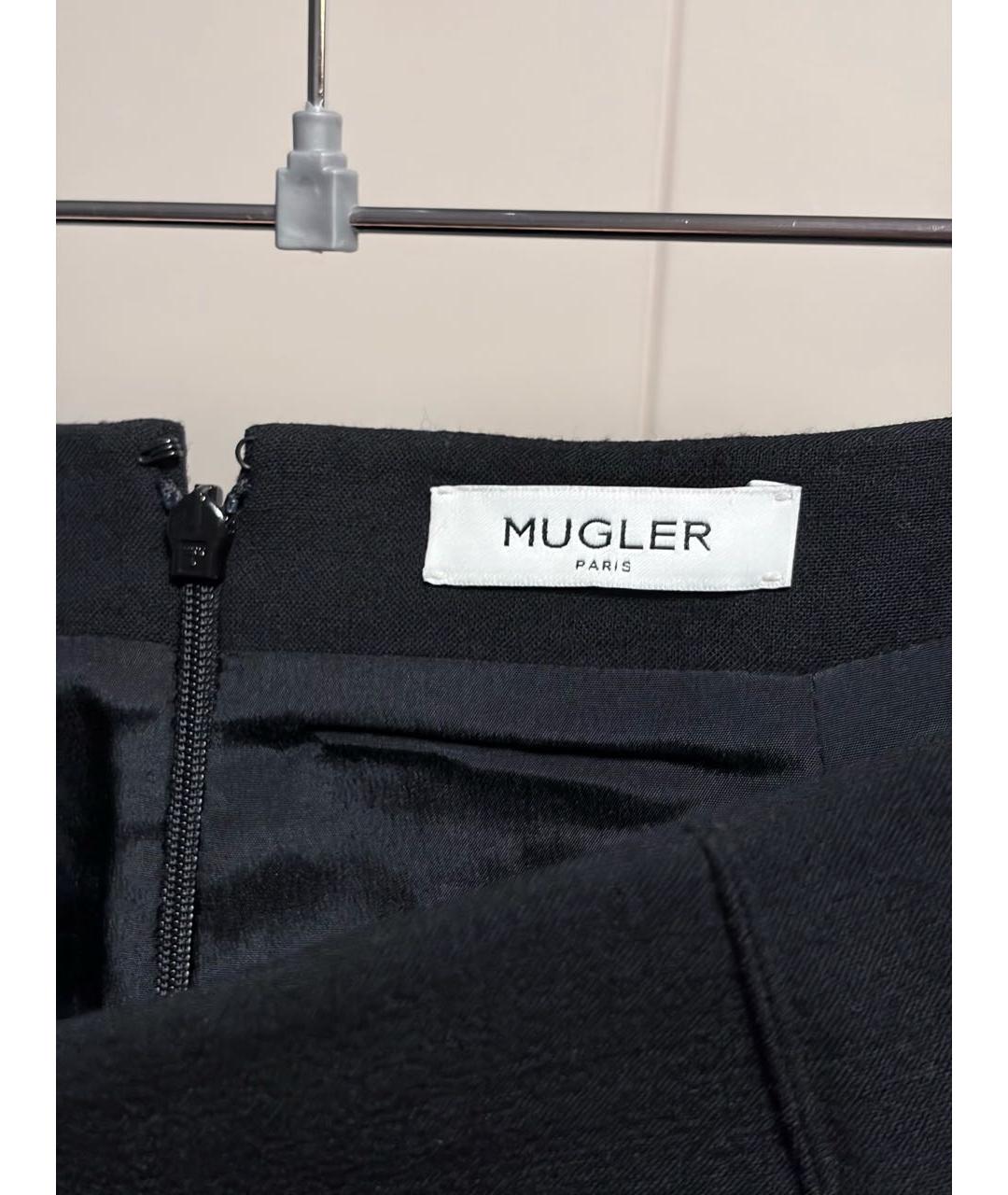 MUGLER Черная шерстяная юбка мини, фото 3