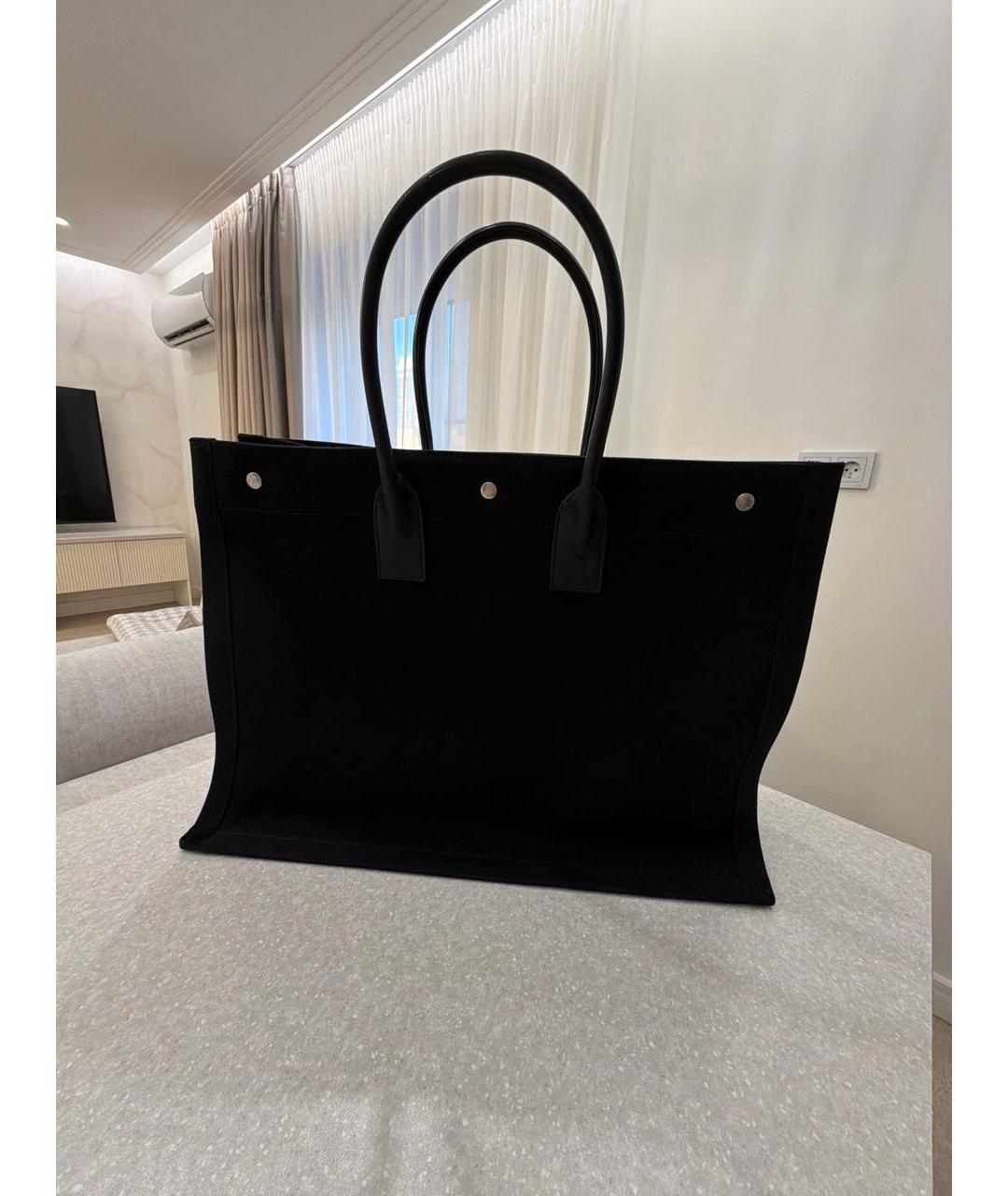 SAINT LAURENT Черная тканевая сумка тоут, фото 2