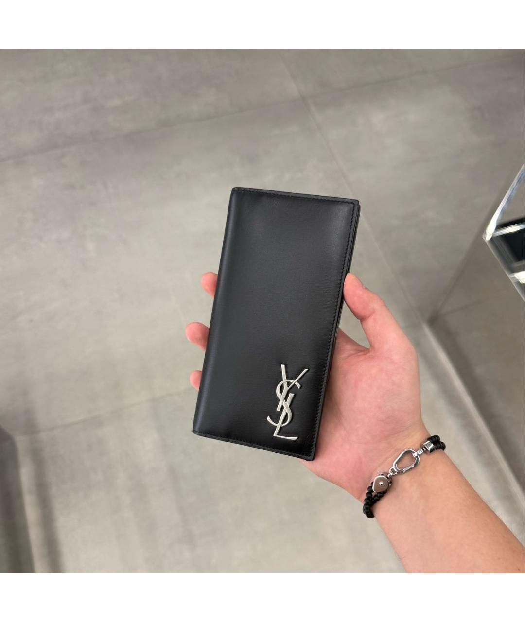 SAINT LAURENT Черный кожаный кошелек, фото 5