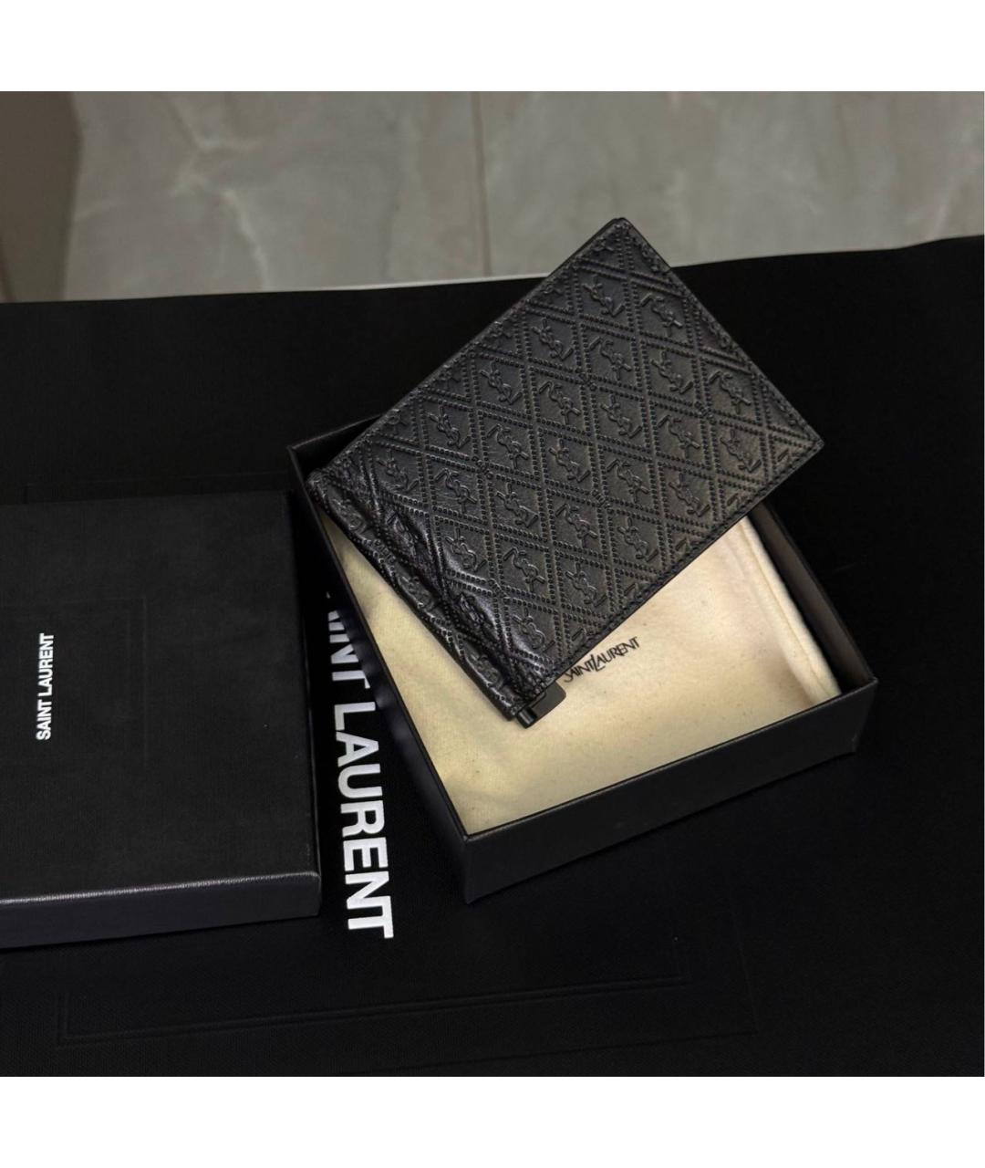 SAINT LAURENT Черный кожаный кошелек, фото 4