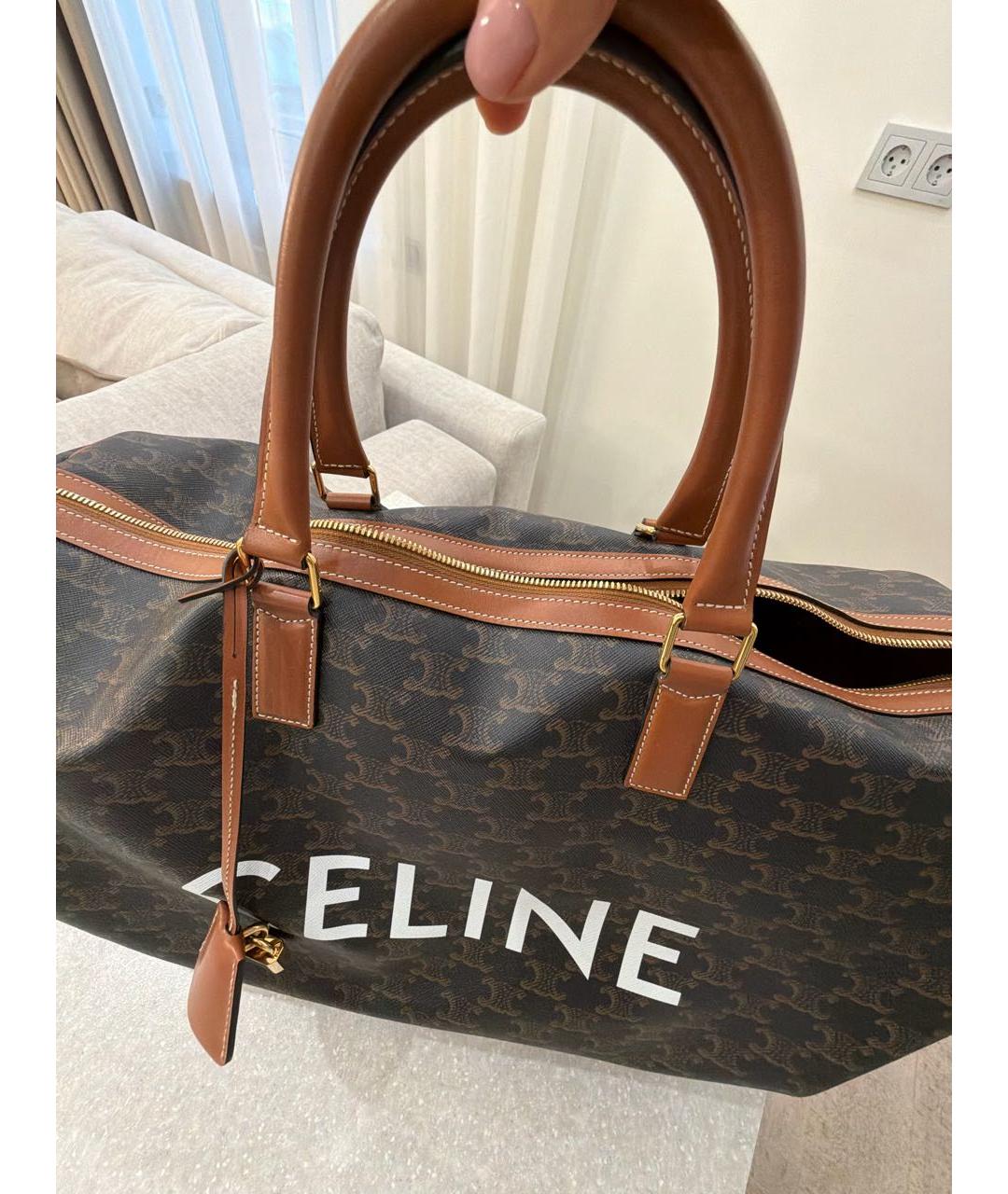 CELINE Коричневая дорожная/спортивная сумка из канвы, фото 5