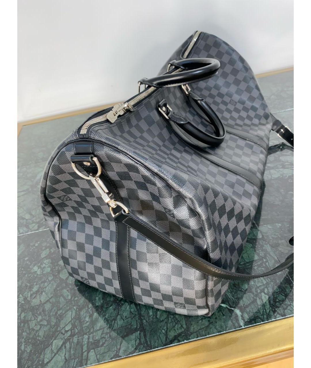 LOUIS VUITTON Черная дорожная/спортивная сумка из канвы, фото 7