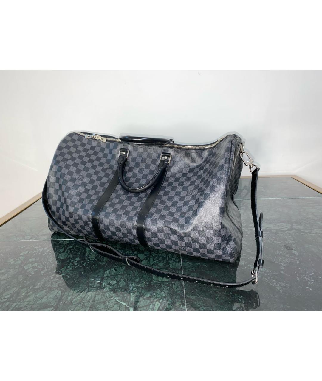 LOUIS VUITTON Черная дорожная/спортивная сумка из канвы, фото 9