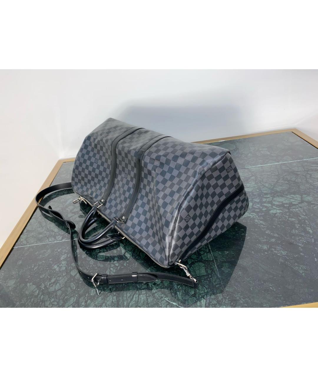 LOUIS VUITTON Черная дорожная/спортивная сумка из канвы, фото 5