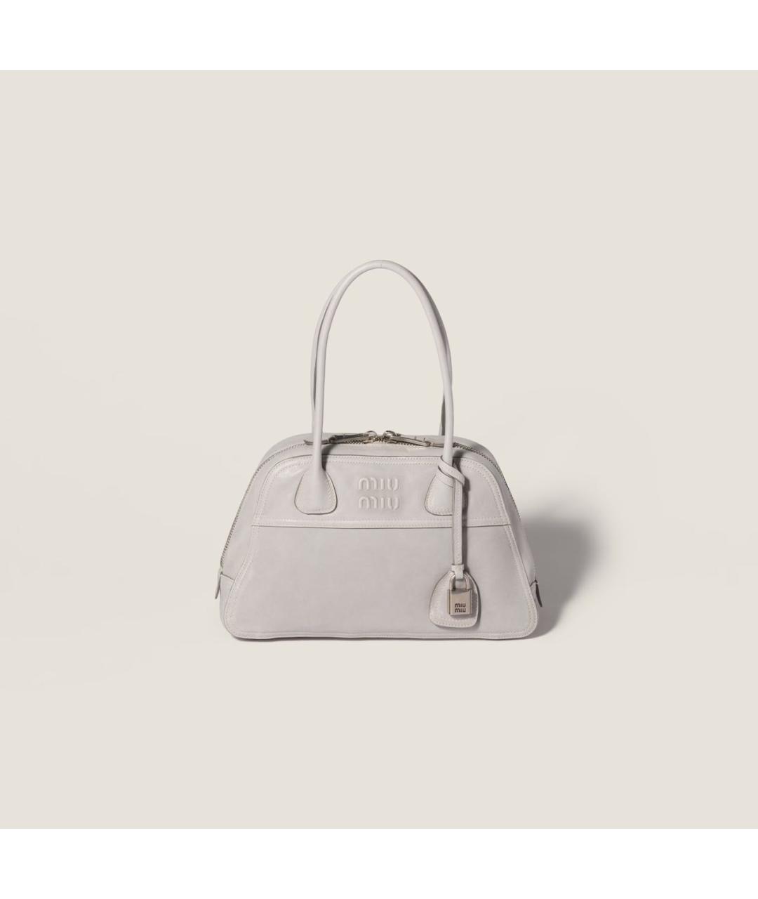 MIU MIU Серая кожаная сумка с короткими ручками, фото 6