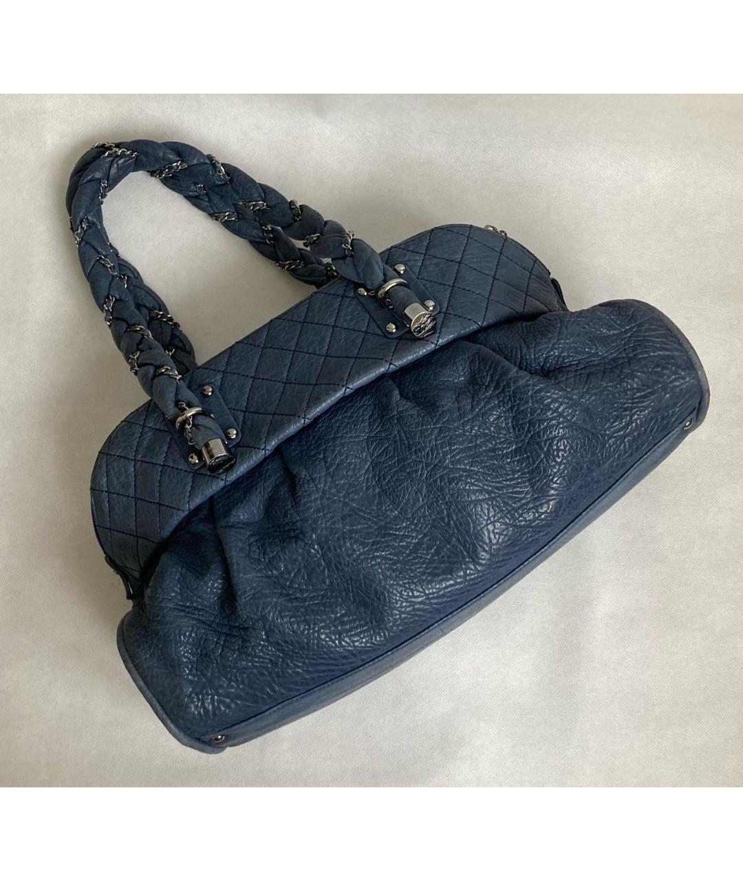 CHANEL PRE-OWNED Синяя кожаная сумка с короткими ручками, фото 2