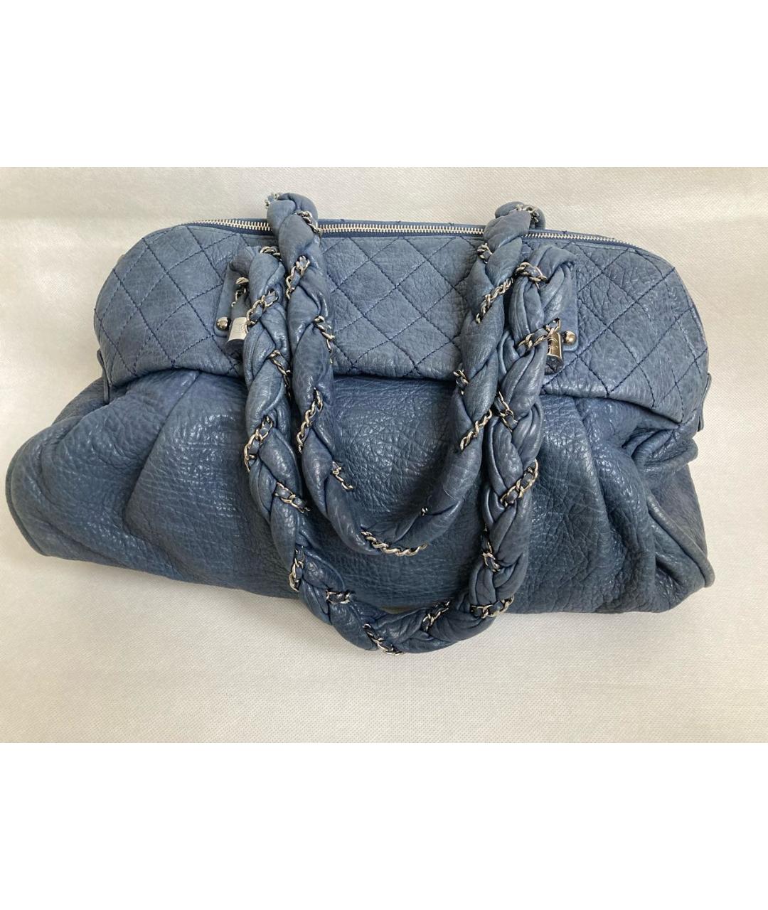 CHANEL PRE-OWNED Синяя кожаная сумка с короткими ручками, фото 3