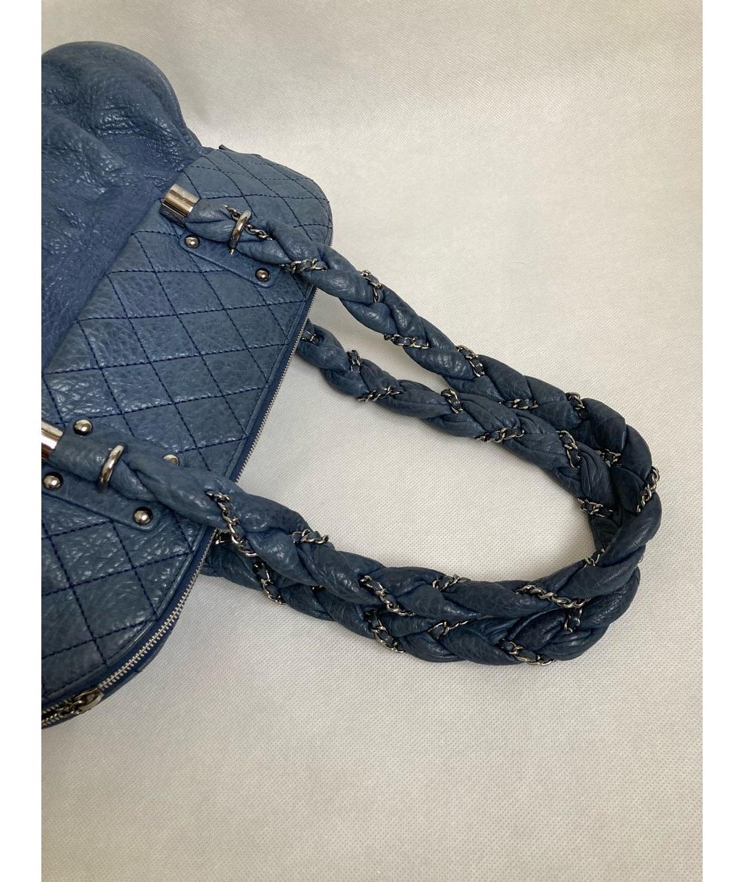 CHANEL PRE-OWNED Синяя кожаная сумка с короткими ручками, фото 5
