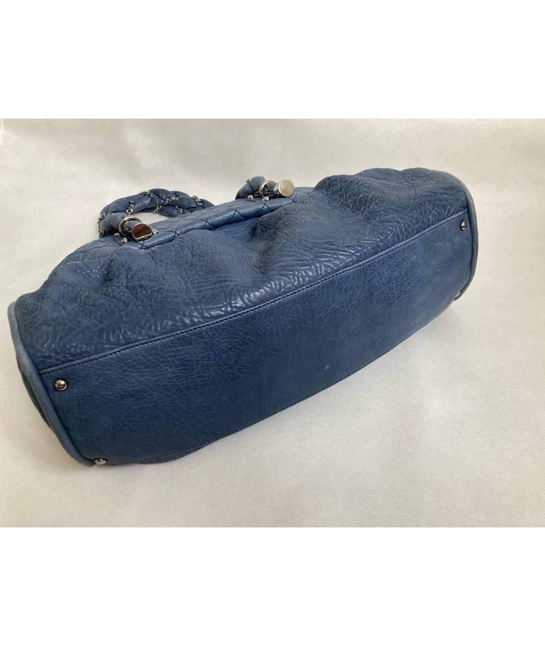 CHANEL PRE-OWNED Синяя кожаная сумка с короткими ручками, фото 6